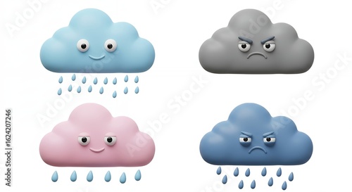 Four cartoon clouds with different emotions