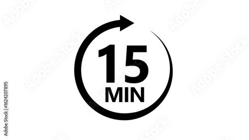 15-minute timer animation.15 minute timer symbol, isolated on transparent white background with alpha channel. 15min time circle icon . 4k Animation video timer icon with 15 min. 
