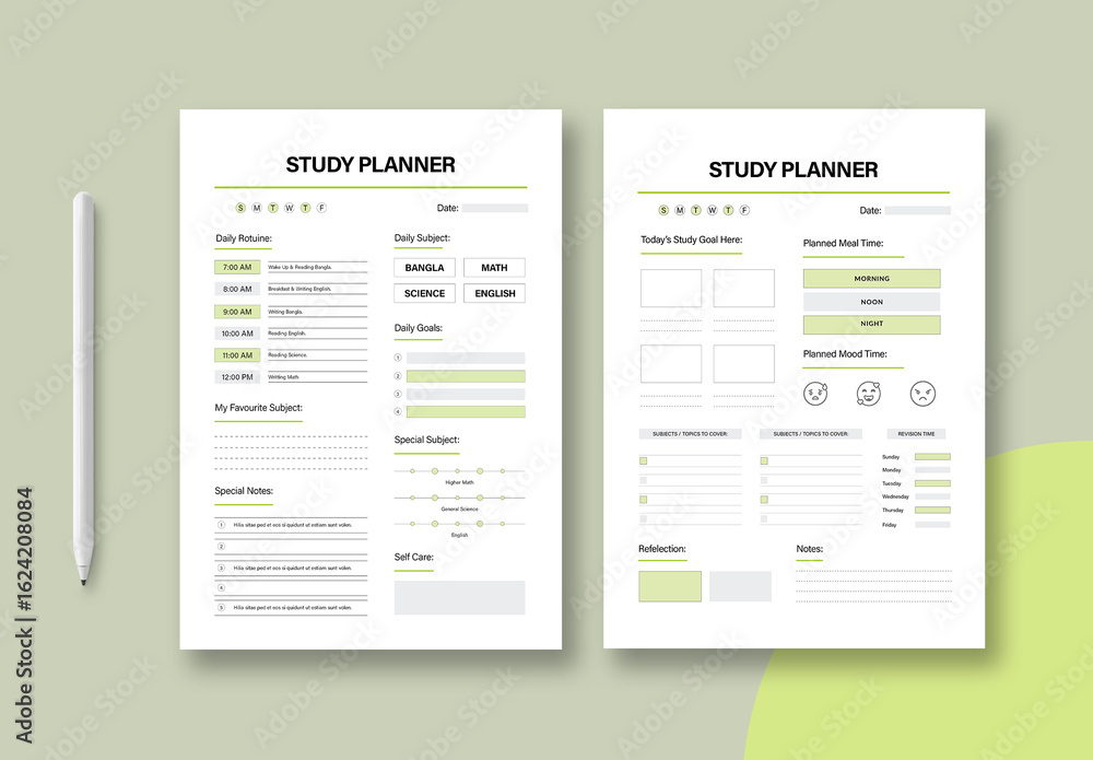 Study Planner Template Layout Stock Template | Adobe Stock
