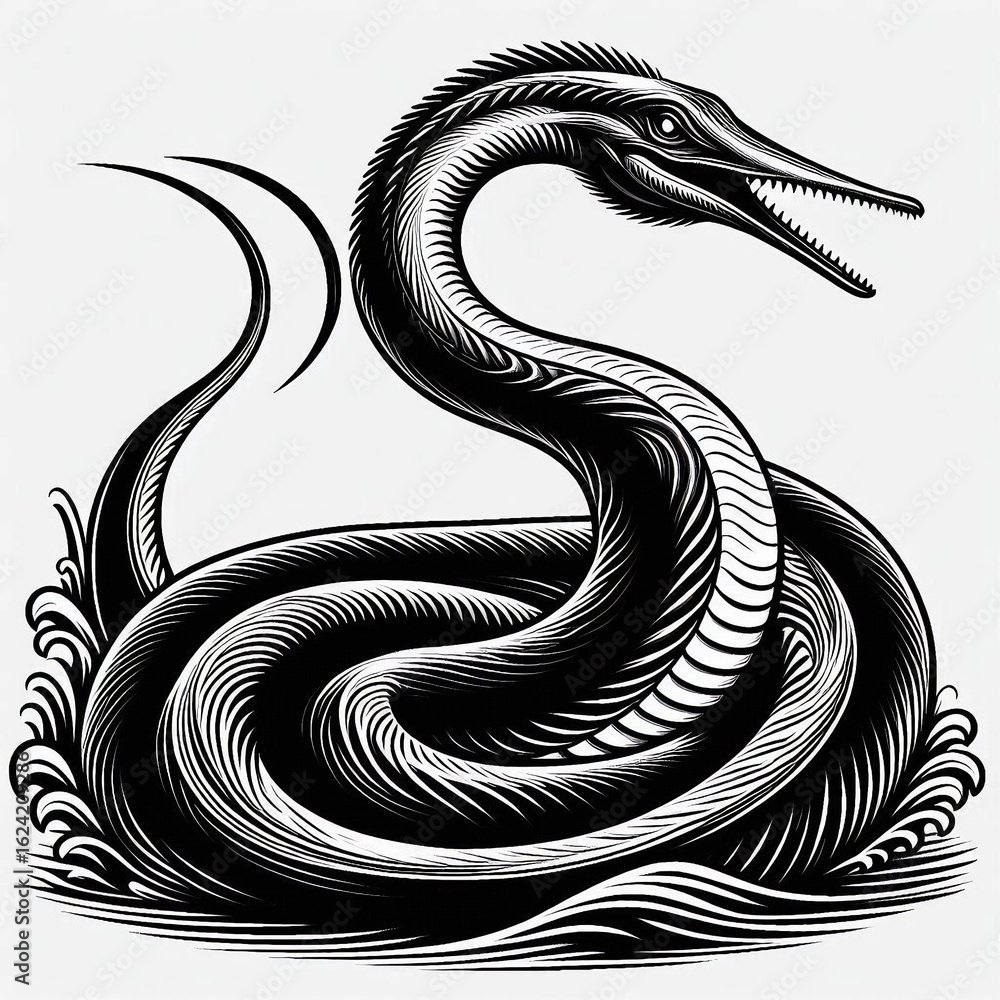 Obraz premium Elasmosaurus Wave Emblem