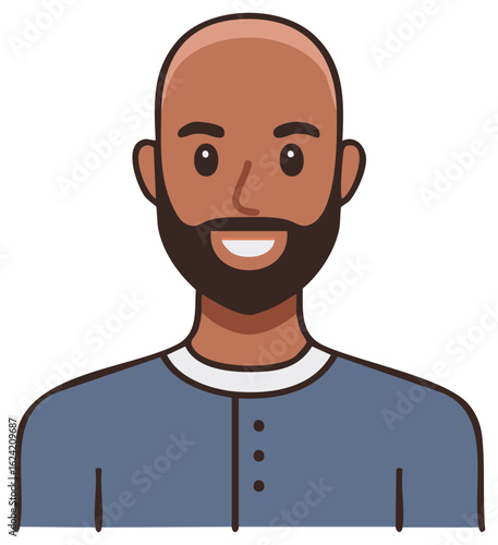 Portrait of a friendly smiling bald man with a dark beard illustration