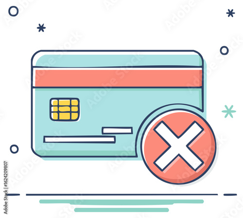Declined Credit Card Icon Denied Payment Concept Rejected Transaction Illustration