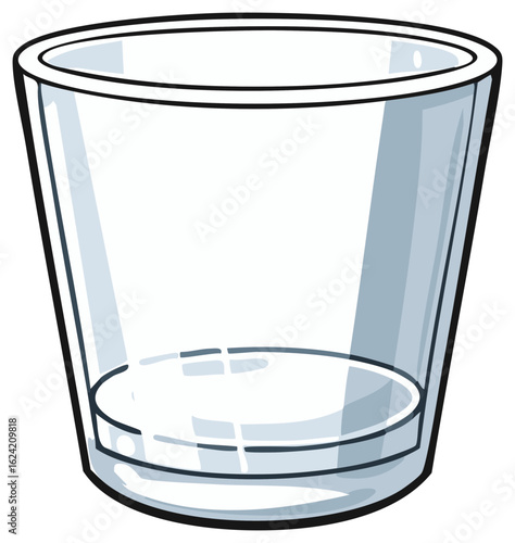 Empty Clear Glass Vessel, Cartoon Style Drinkware, Kitchenware. Cartoon Glassware Illustration.