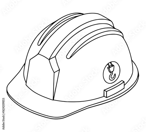 Isometric Construction Helmet Line Art