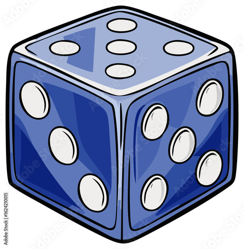Vivid Blue Cartoon Dice Illustration for Game Concepts and Random Chance