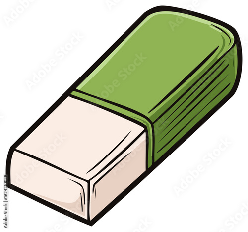 Green and white cartoon eraser for school and office stationery supply