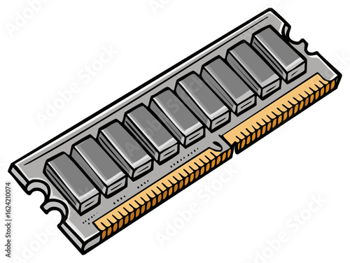 Bold cartoon style illustration of a computer RAM stick hardware component for memory and data storage