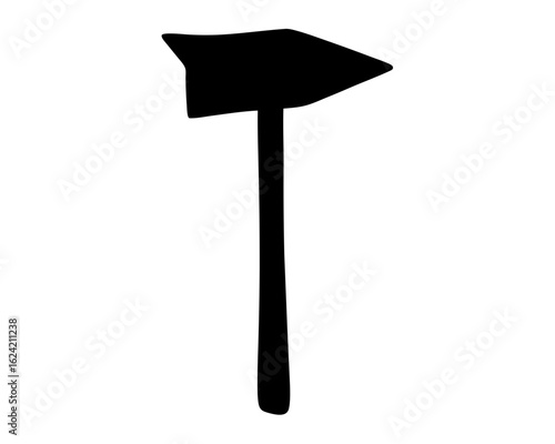 Black silhouette of a hatchet or a tomahawk with white background