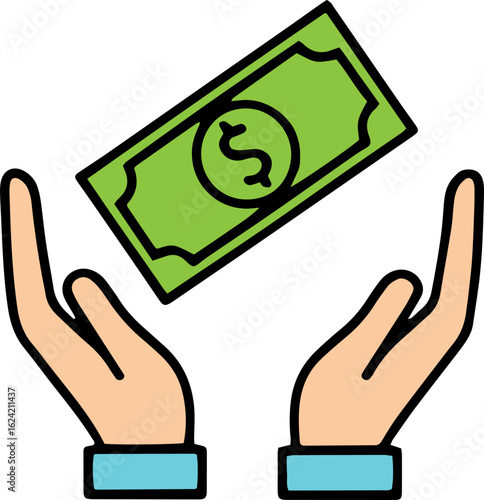Iconographic image of hands and a dollar banknote.