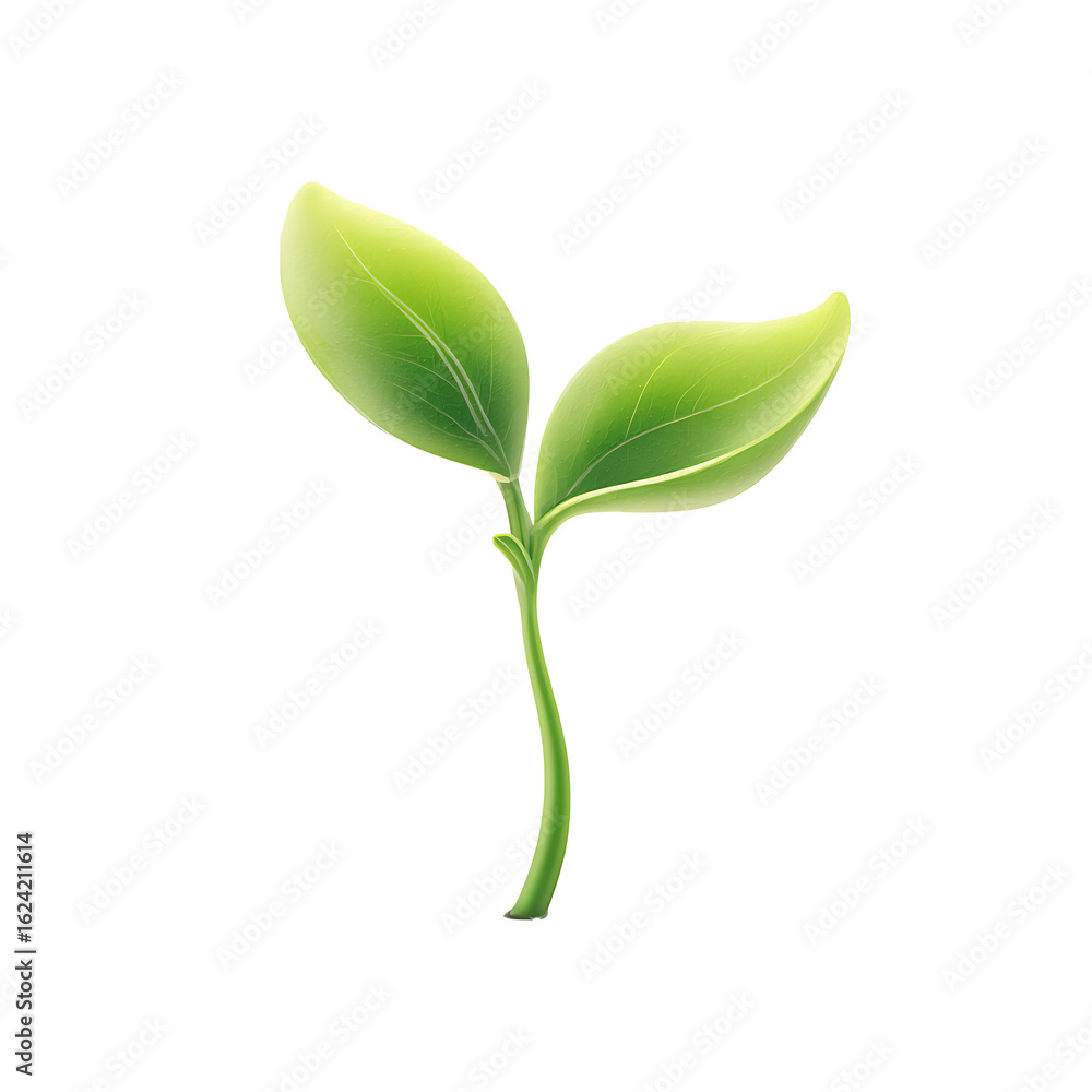 Obraz premium Delicate green sprout with two new leaves on white background
