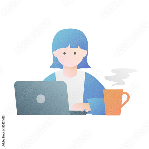 PC作業中の女性 | Woman Working on Laptop Illustration
