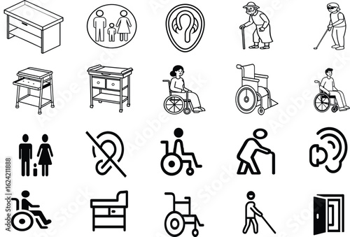Accessible and Inclusive Pictogram Icon Set for Public Spaces Restrooms and Facilities, Accessibility Icons, Inclusive Restroom Symbols, Wheelchair and Disability Icons, Universal Access Icons