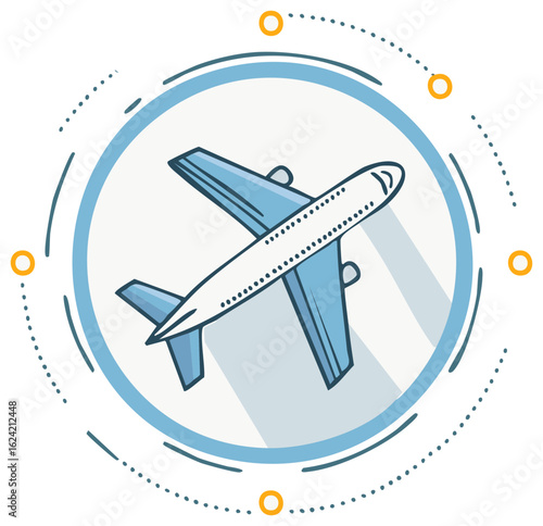 Airplane flying in circular dotted path travel and tourism icon flat design illustration