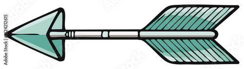 Hand drawn teal arrow with fletching illustration pointing left