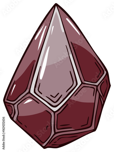 Pointed maroon crystal gemstone illustration with shiny facets