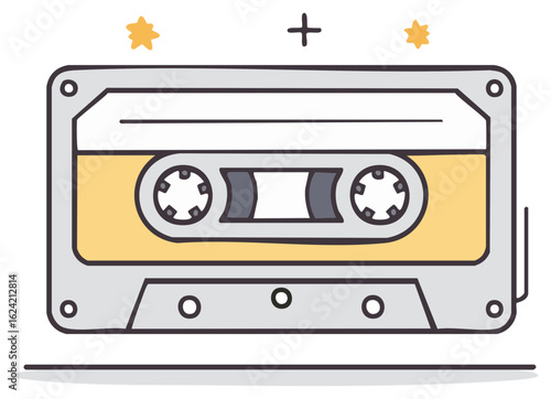 Cassette tape illustration. Vintage audio music device, retro technology.
