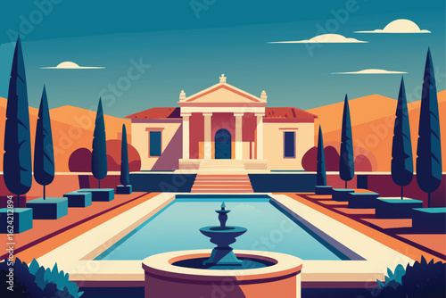 luxury neoclassical villa with courtyard fountain  (1).eps
