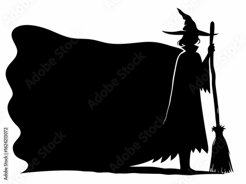 Black Witch with Broomstick Silhouette