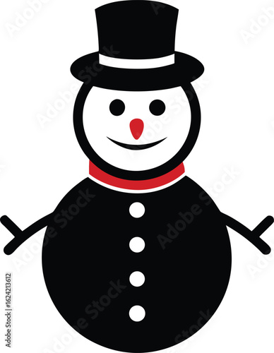 Let it snow card with a cute character snowman vector illustration. Happy snowman and hat flat style. Happy winter holiday concept. Isolated on a transparent background.