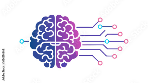 Stylized human brain with circuit board connections representing artificial intelligence concept design