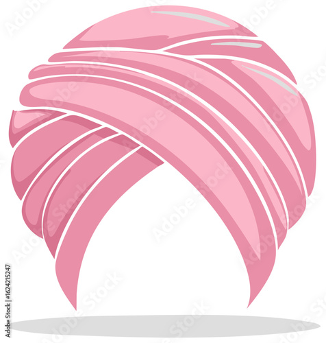 Stylized Pink Turban Illustration Traditional Headwear Accessory in Ornamental Swirl Pattern