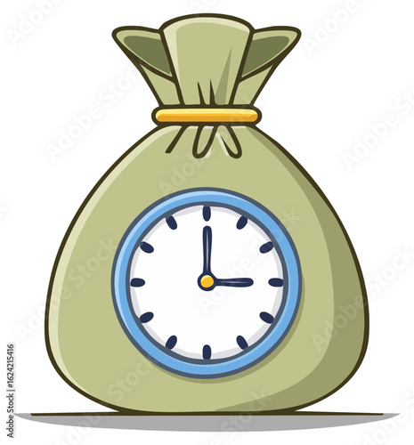 Valuable time management illustrated with money bag and clock icon