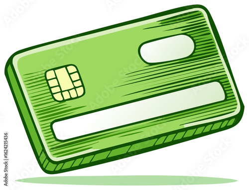 Cartoon Style Lime Green Payment Card with Microchip for Financial Transactions