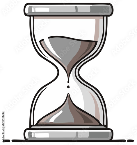 Illustration of a classic hourglass with sand flowing, time concept