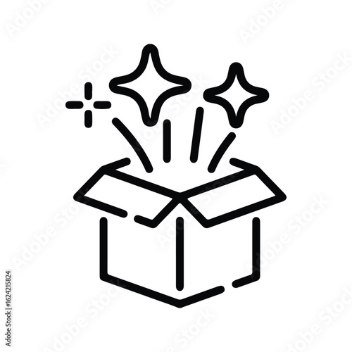 Surprise gift box with sparkles line icon.