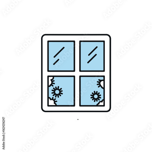 Illustration of a dirty window with four panes of glass.