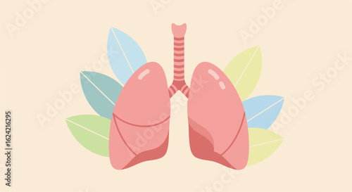 Lung illustration with leaves. Health poster, icon, medical study use