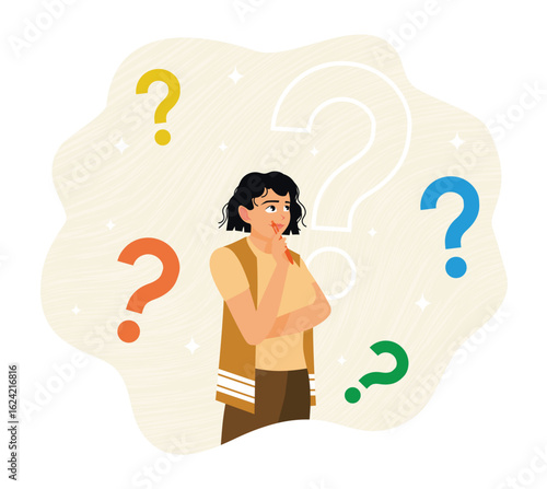 A young woman stood pensively and thought of an idea.