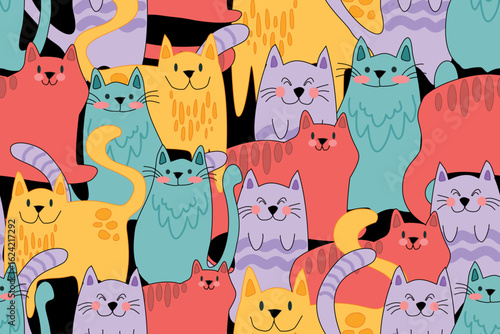 seamless pattern with colorful cats