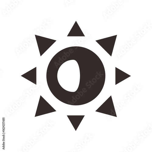 Simple black and white stylized sun icon with a partial moon inside.