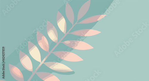 Leaf art on blue backdrop with shadow, nature element, digital, background filler