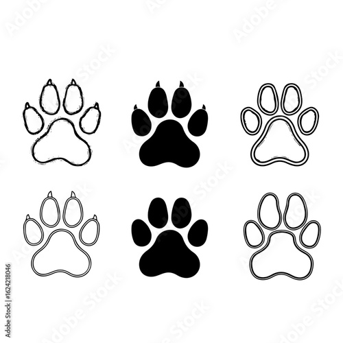 Vector Black paw prints forming a curved trail on transparent background