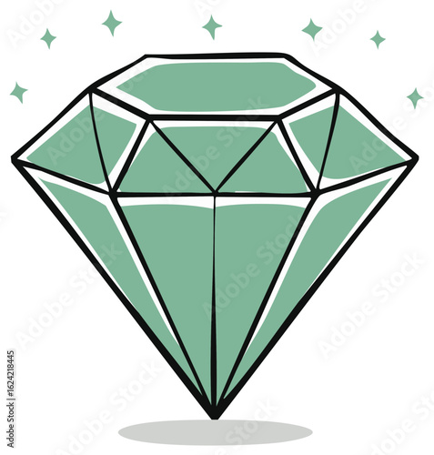 Sparkling Mint Diamond Gemstone Illustration with Light and Shadow