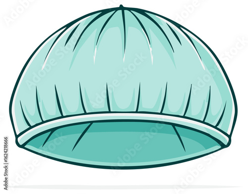 Illustration of a light-blue shower cap, cartoon-style, isolated.