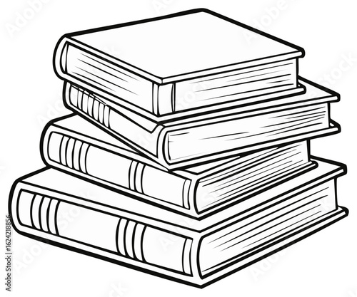 Simple line art illustration of a stack of hardcover books for education, reading, or coloring page