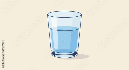 Glass with fresh water stands on a light surface. Usage hydration reminder