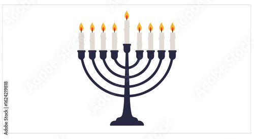 Lit menorah candles in a simple white background graphic for celebrating light