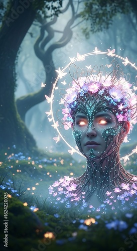 Fantasy Woman with Ivy Hair and Butterflies in Enchanted Forest –fantasy woman, Mystical Portrait 

