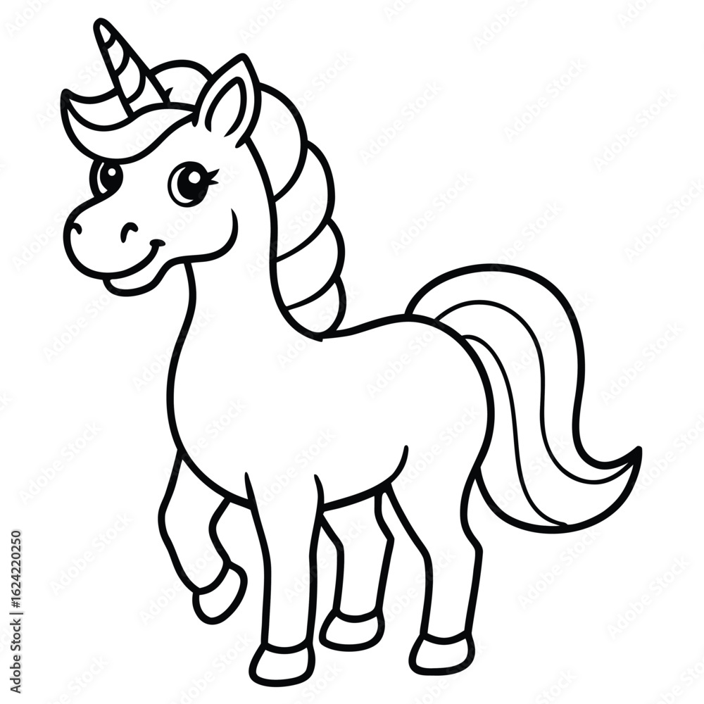 Adorable Unicorn Outline Illustration Smiling with Thick Black Lines for Coloring Pages Adorable Unicorn Outline Illustration Smiling with Thick Black Lines for Coloring Pages