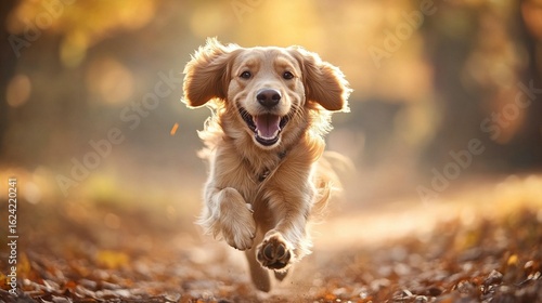 Golden Retriever Running in Autumn