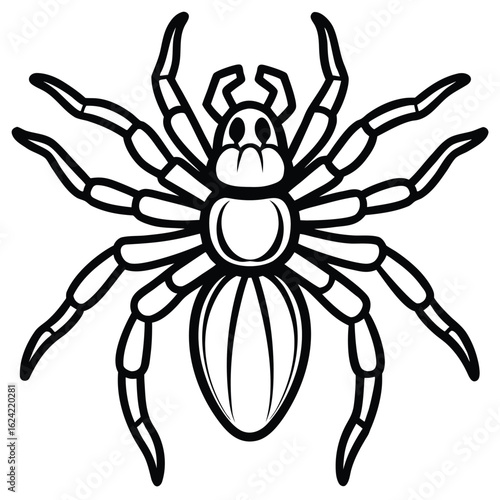 Black and White Illustration of a Stylized Spider with Eight Legs Crawling