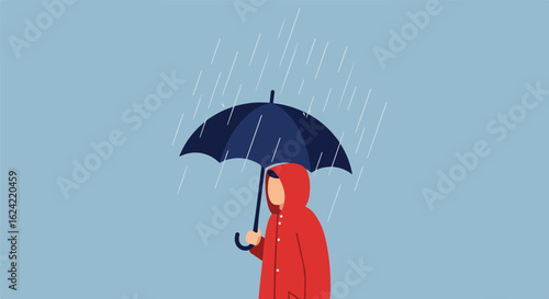Person with umbrella under the rain. Minimalist illustration for presentations