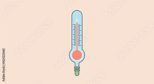 Cartoon thermometer showing fever temperature on background for med use