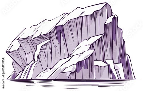 Stylized Iceberg Illustration in Water  Arctic Glacier Graphic Element with Detailed Outlines