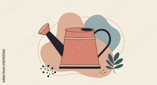 Decorative watering can image with abstract earthy tones. Use for gardening blog