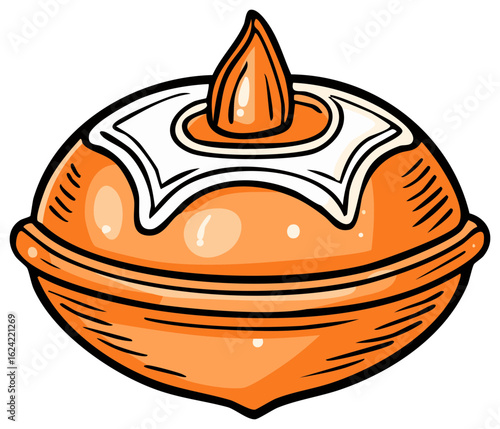 Stylized Drawing of an Orange Fruit Citrus with Green Leaf
